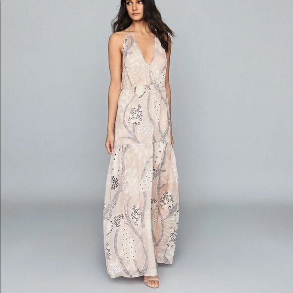 Reiss Freddie Paisley Print Maxi Dress Nude 10 - Picture 2 of 12